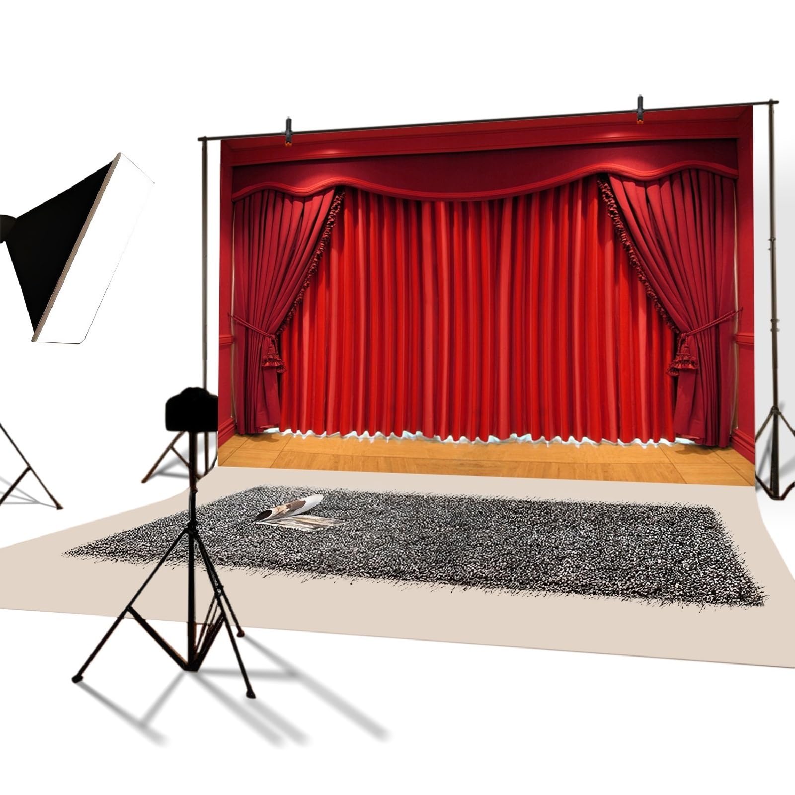 YongFoto 3x2m Vinile Sfondo Fotografico Red Curtain Palcoscenico Fondale Foto Festa Bambini Boby Nozze Adulto Partito Studio Fotografico Puntelli