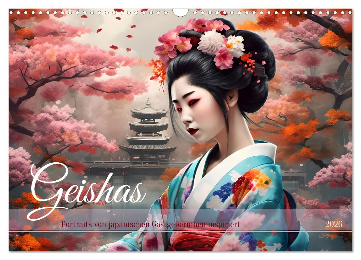 Geisha portraits inspired by Japanese hostesses UK-Version (Wall Calendar 2026 DIN A3 Landscape), CALVENDO 12 Month Wall Calendar — image 1