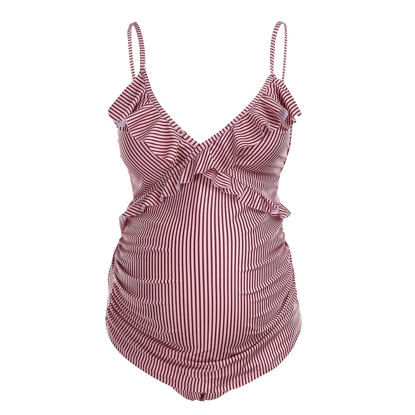 Generisch Traje de baño retro para mujer y mujer, traje de baño maternidad, bikini de verano o playa, estampado a rayas, ropa de natación para embarazo