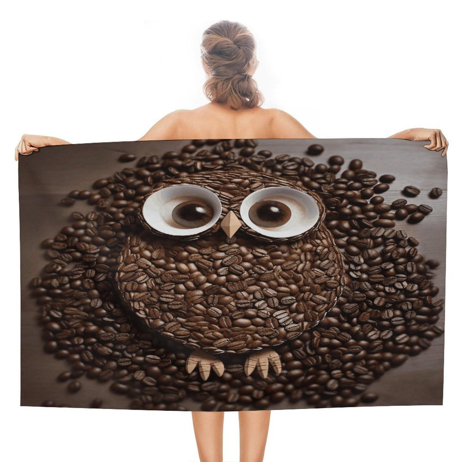 VstaDank Coffee Bean Owl Bath Towel Stylish Double-Faced Pile Travel Towel Soft Absorbent Beach Towel for Pool Swim Sports Camping Adults Gift 51X31 Inch