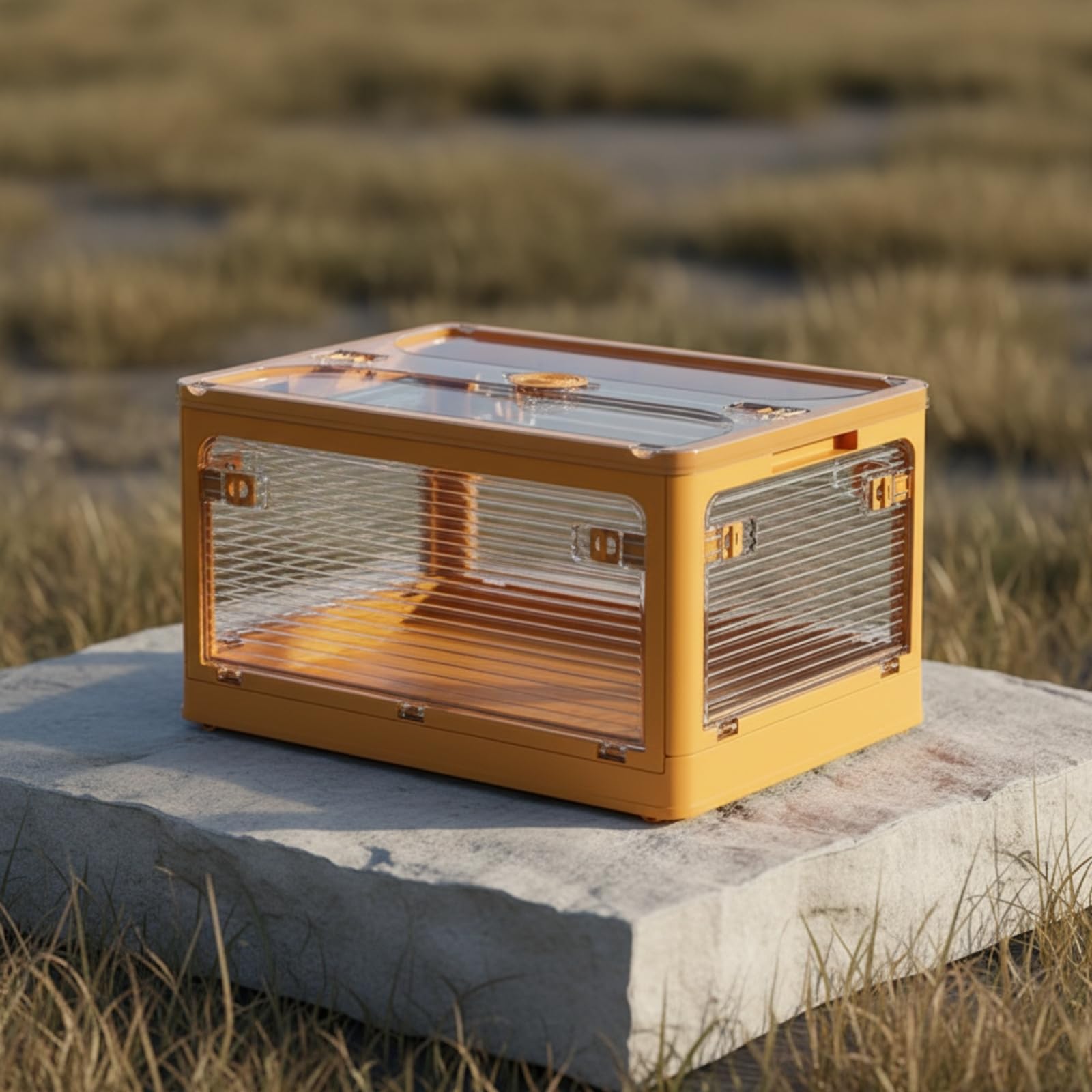 B Baosity Caja Plegable Plástico PP Portátil Organizador con Panel Translúcido Acanalado Ligero Connedor Apilable Plástico para Armarios, Amarillo