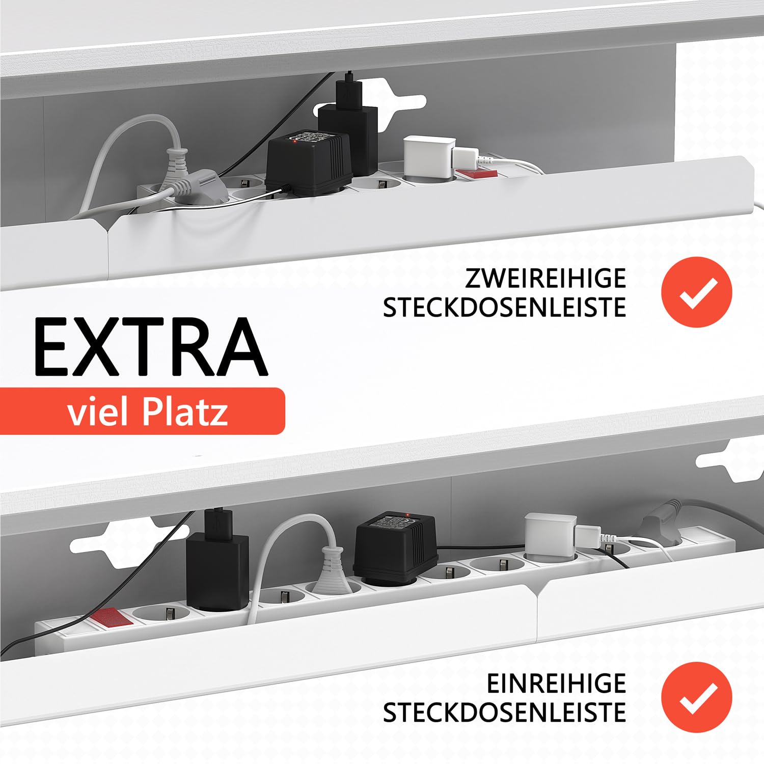 iVengo XL Kabelkanal TÜV-geprüft 2x50cm Kabelmanagement Schreibtisch 2er Set Weiß
