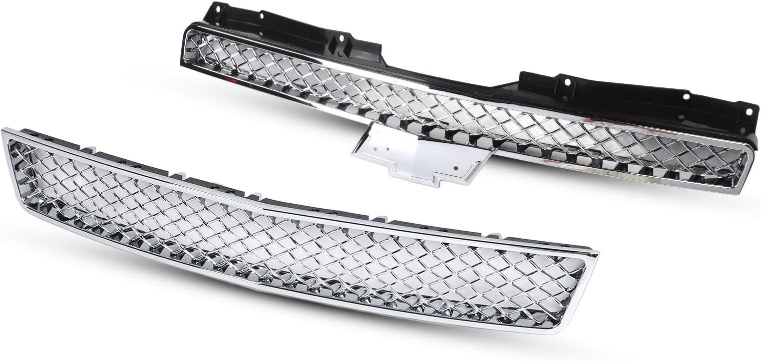 Front Bumper Lower Grille, Chrome Style Rugged Front Upper Grill Assembly with Premium ABS Material, for Avalanche Tahoe Suburban 1500 2500 Models 2007 2014