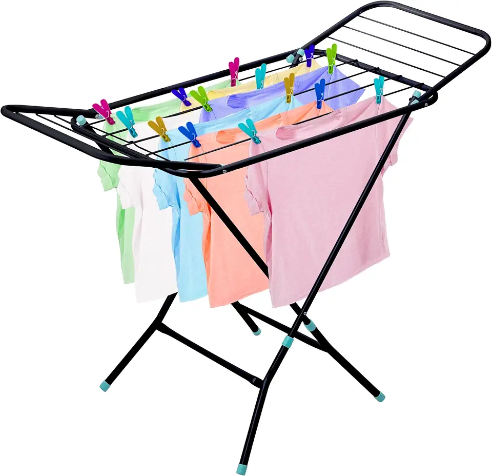 Varal de Chão Slim Preto com Abas Pratico Pequeno Suporta até 16Kg