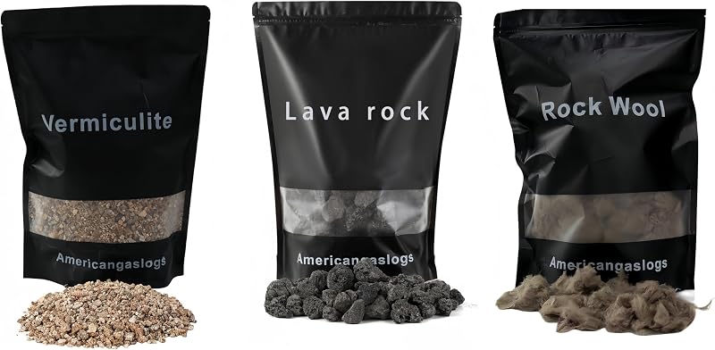 Lana de roca+Roca de lava+Vermiculita para leños de gas (para chimenea de 18 a 24 pulgadas)