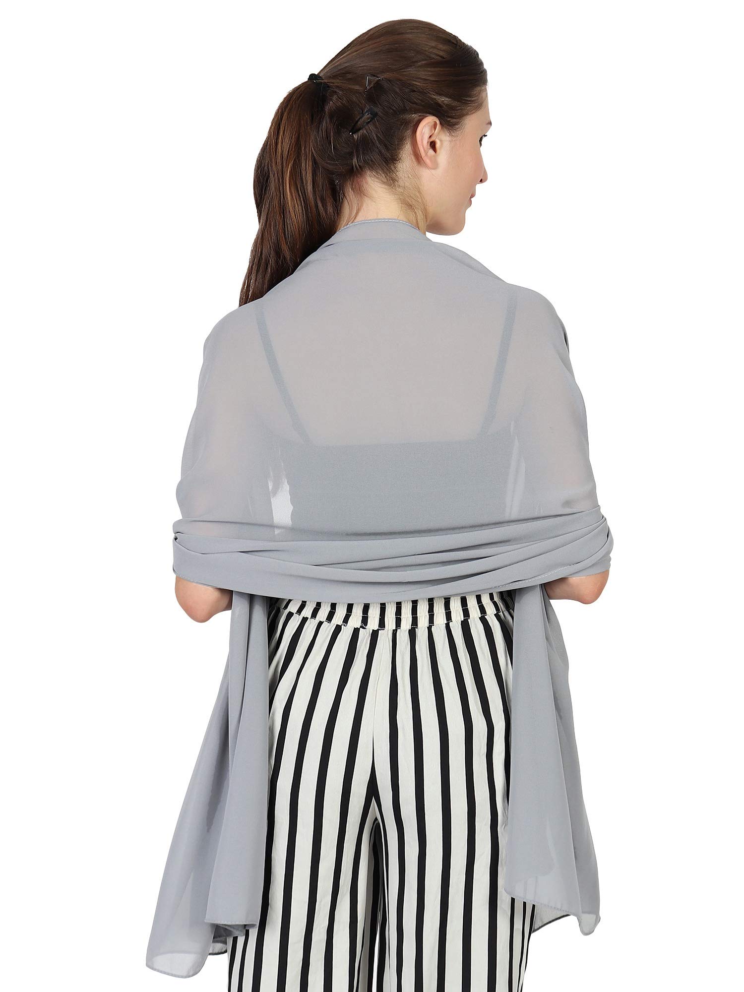 World Of Shawls Women's Light Silver World Of Scarf Soft Chiffon Scarves Shawls Wraps And Pashmina For Evening Party (Light Silver)