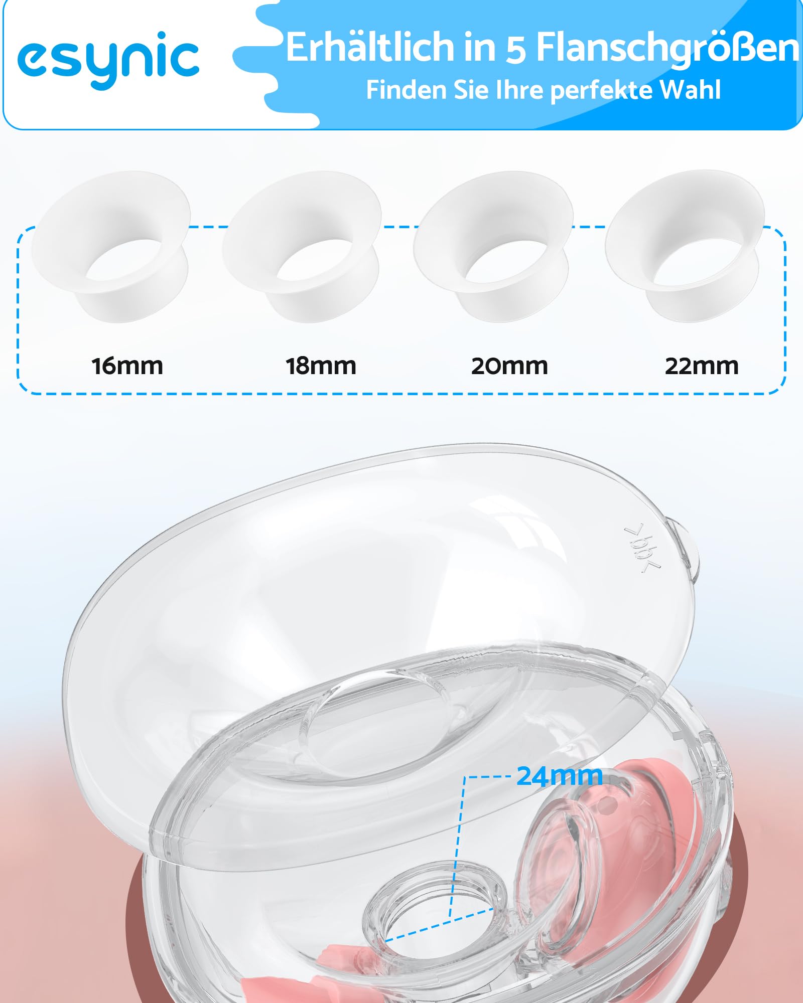 eSynic Tragbare Milchpumpe Elektrische Handsfree Brustpumpe mit Akku und leiser Funktion Doppelseitige Breast Pump mit 4 Modi und 15 Stufen Einfach zu Reinigen 210ml Kapazität Abpumpen für Mütter Rosa