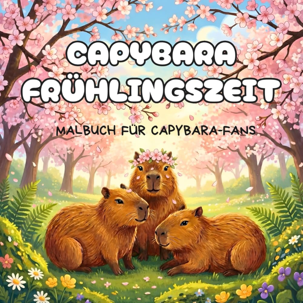 Capybara Frühlingszeit - Malbuch für Capybara-Fans: Süße Capybara-Szenen zum Relaxen und Ausmalen im Frühling