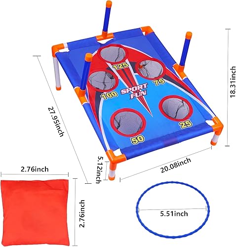 Miniatura 7 de Juego de lanzamiento de bolsas de frijoles para niños, cornhole para niños, con 6 sacos de arena, 6 anillos, adecuado para niños de 3 a 8 años,