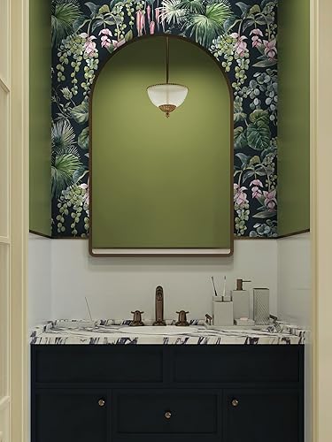 Miniatura 8 de Ismoon Papel tapiz floral oscuro para despegar y pegar, papel tapiz tropical, papel de contacto verde, papel de contacto verde, papel tapiz de