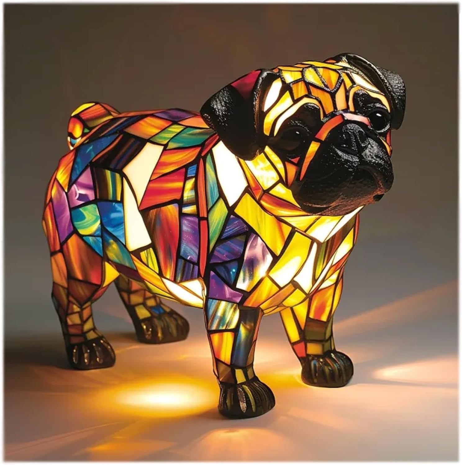 Jorcedi V Boxer Dog Night Light - Stained Glass Art Lamp | Energy Class A | Also Available: Corgi, Pug, Shih Tzu, Schnauzer, Dachshund (V)