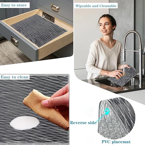 Miniatura 5 de Blibalaskr Juego de 6 manteles individuales, manteles individuales tejidos, antideslizantes, lavables, fáciles de limpiar, para decoración de mesa