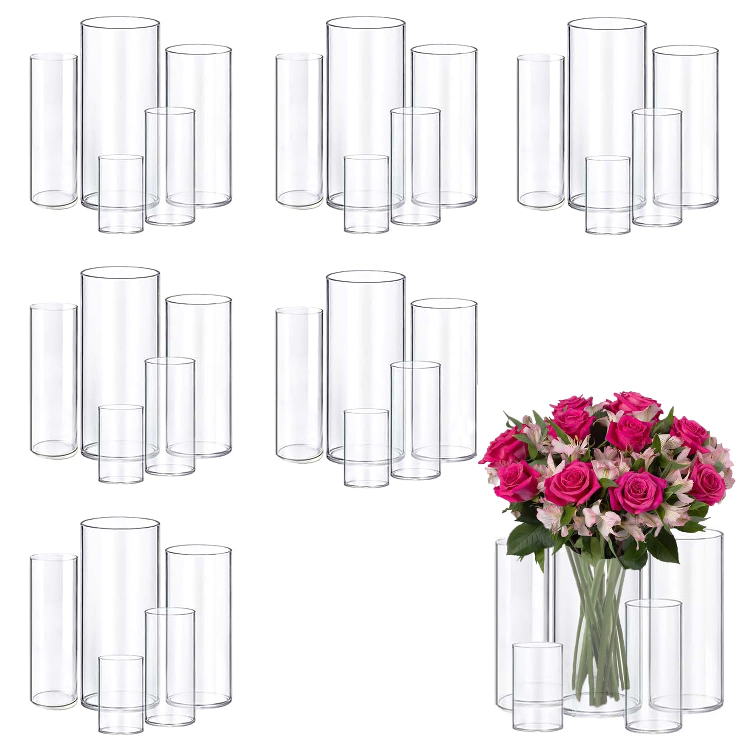 30 cilindri per vasi in vetro per centrotavola, piccoli fiori, decorazione per la casa, centrotavola, tavolo, vasi di fiori, decorazioni per matrimoni e vacanze, 15 cm, 25 cm, 25 cm, 25 cm, 25 cm, 30
