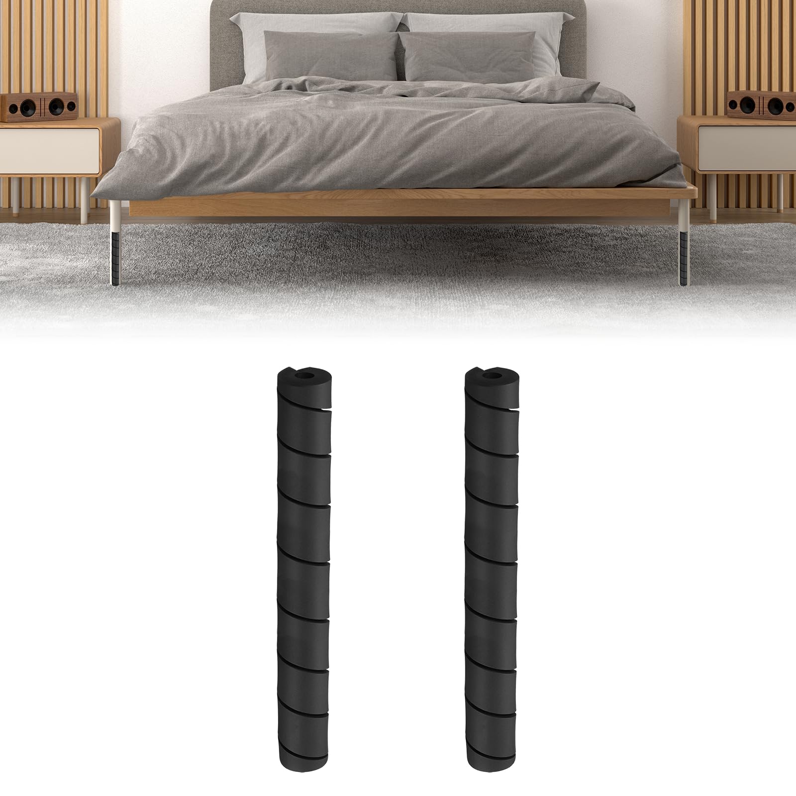 sourcing map 2Pcs Bed Frame Leg Covers, 15 x 300 mm Non-Adhesive Bed Frame Toe Protector, Adjustable Safety Foot Prevents Toe from Hitting Hard Chair Table Furniture Legs, Black