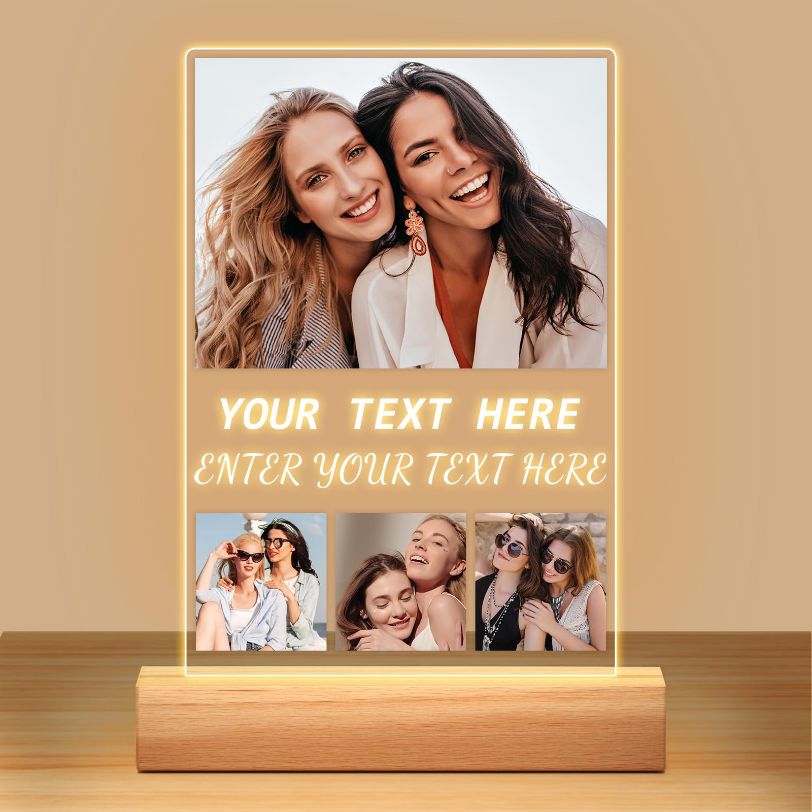 Personalised Photo Frame with Night Light, Customised Picture Frame with Photos, Personalised Gifts for Women Men Her Him, Customised Best Friend Birthday Gifts for Women Bestie Friends