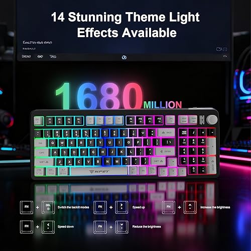 Miniatura 5 de NPET Teclado y ratón inalámbricos gaming con tri-modo, teclado RGB de 98 teclas con perilla y ratón gaming, 12 teclas multimedia para Windows, PC,