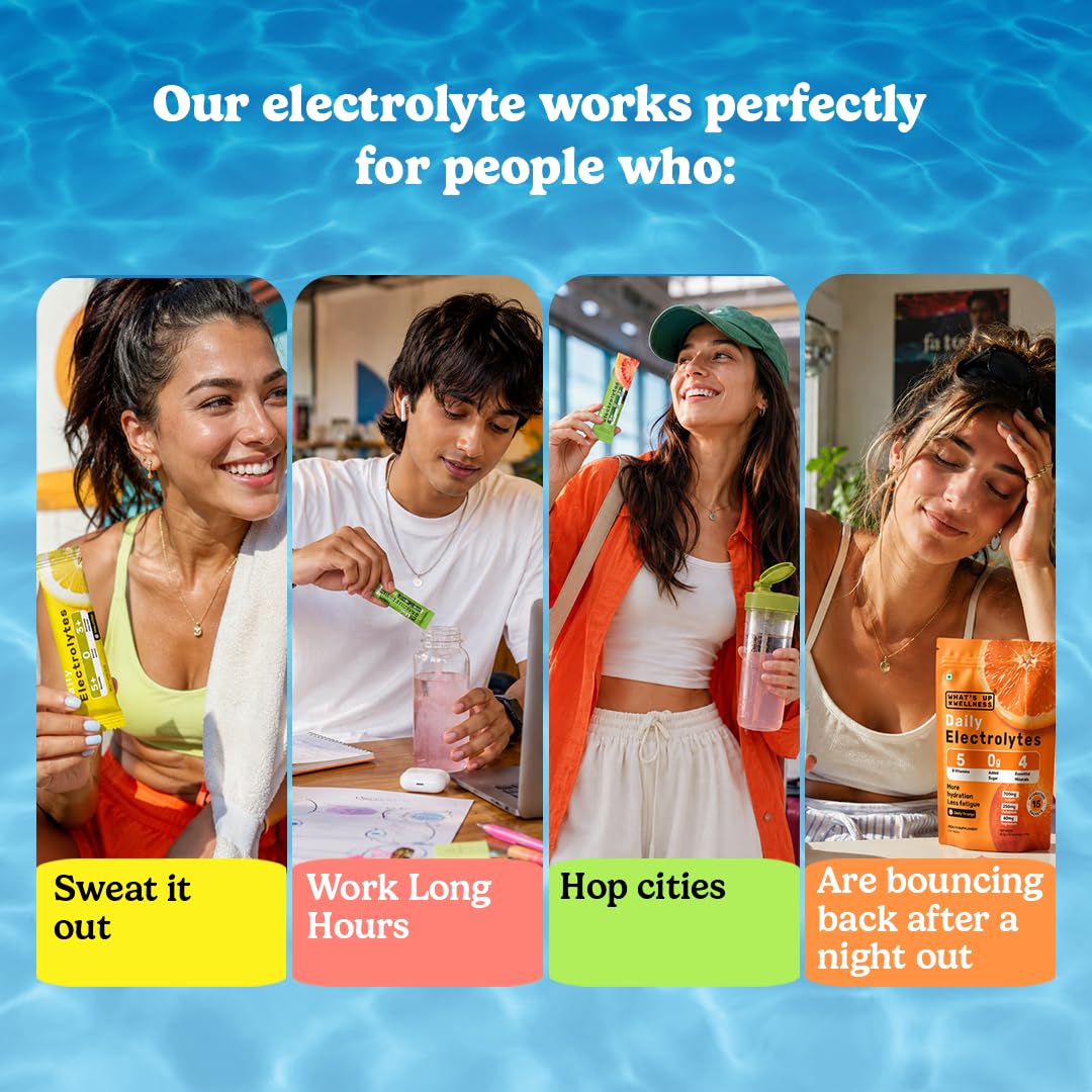 What's Up Wellness Daily Electrolytes Powder - Juicy Guava Flavour | Zero Added Sugar | Instant Hydration - Sodium, Potassium, Magnesium & Zinc | Vegan | 15 Sachets 1