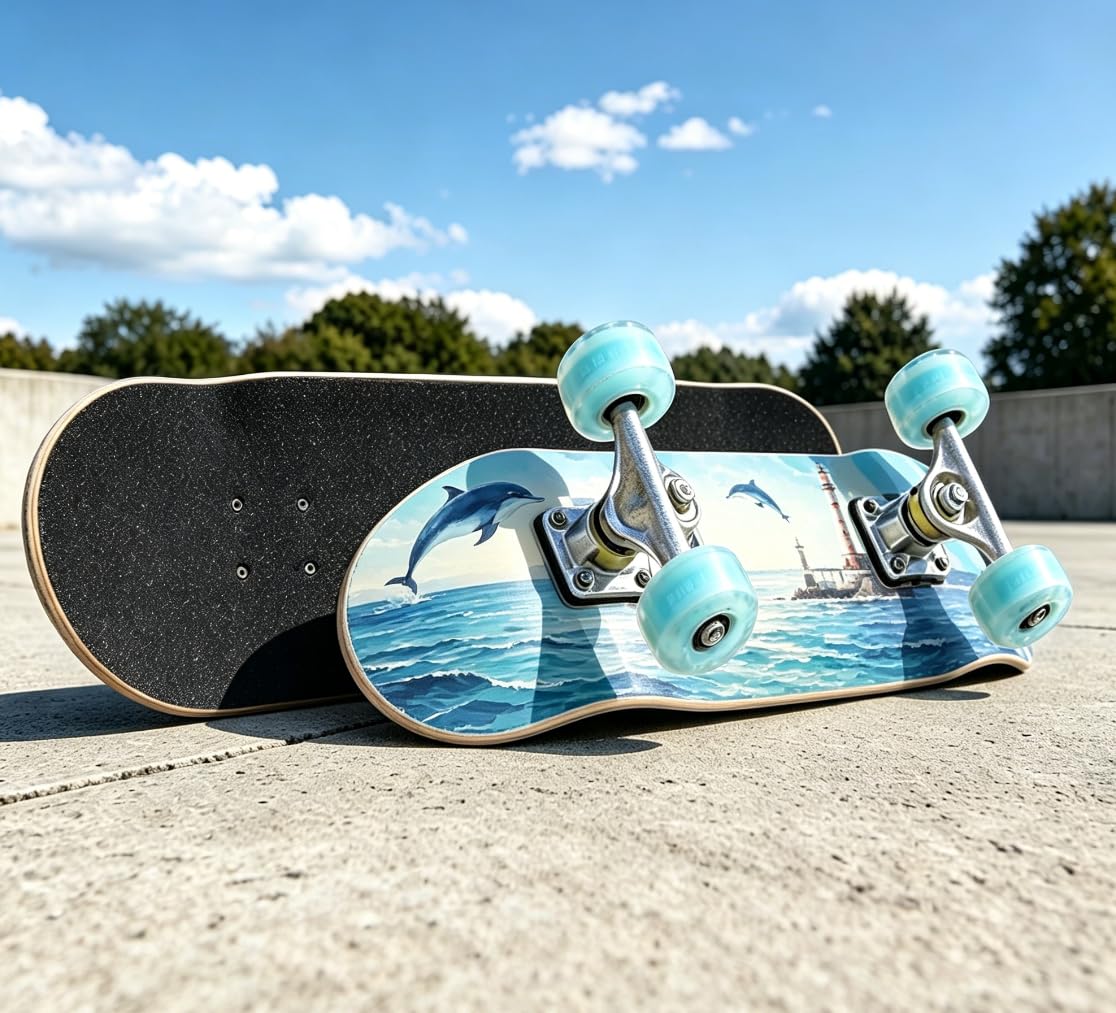 ERNAN Skateboard Completo per Principianti. Skateboard completo da 17 * 5 pollici. Double Kick Deck Concavo con 7 strati per ragazzi, ragazze