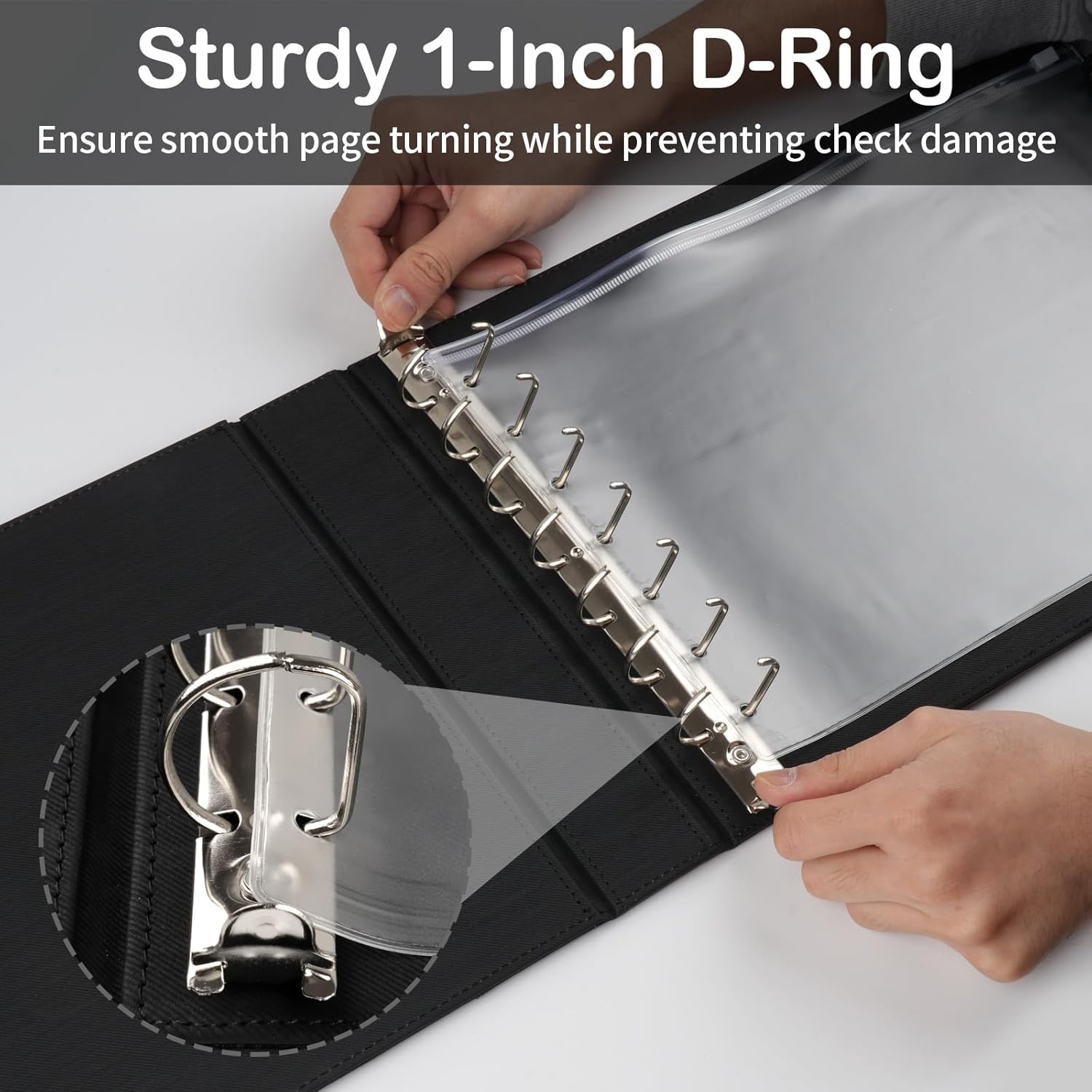 Professional 7 Ring Business Checkbook Binder, Premium PU Leather Organizer for 3-On-A-Page Checks, Perfect for Business and Personal Finances, Fits 9x13 Inch Sheets, 600 Check Capacity thumbnail