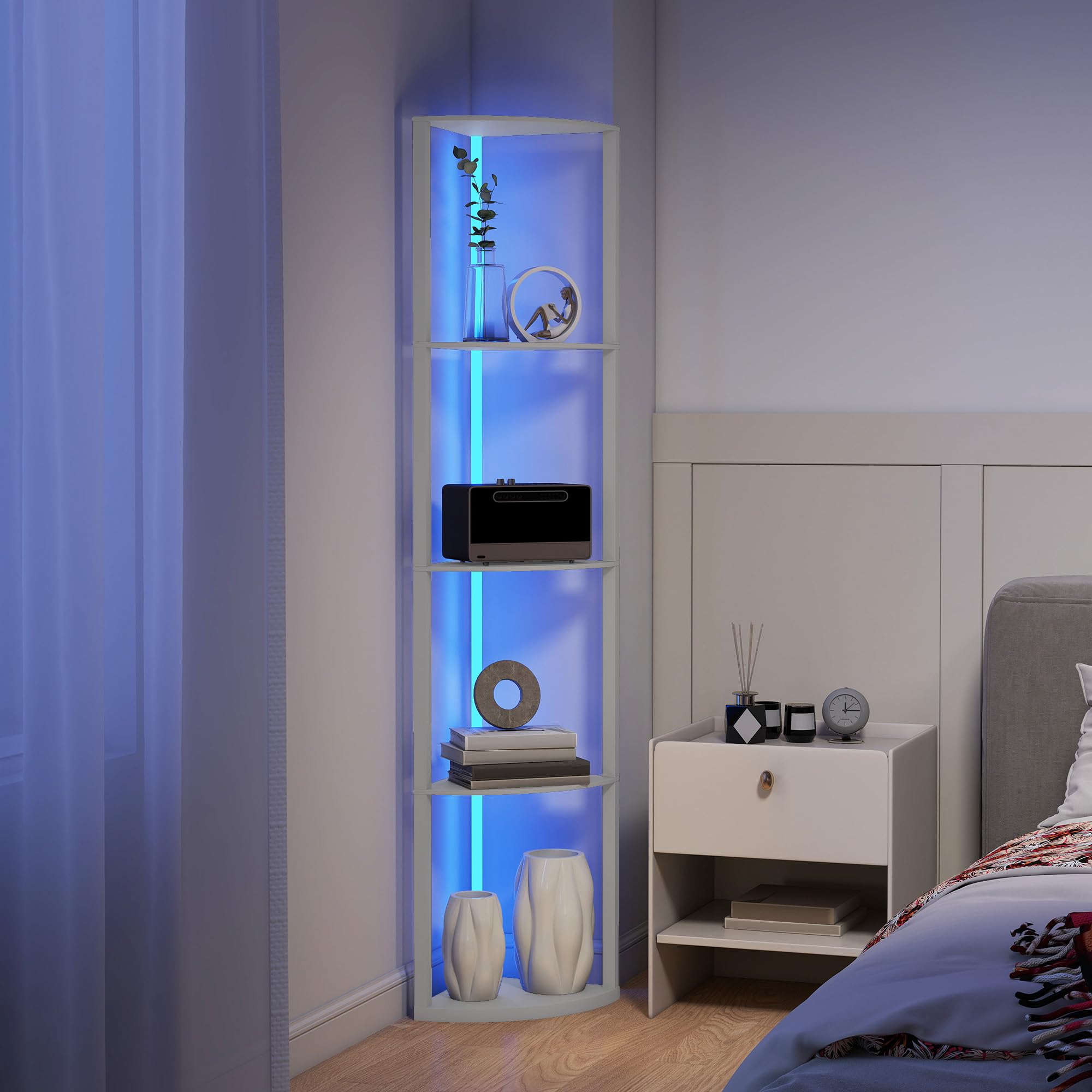 HOMCOM lampa podłogowa LED RGB z półkami, 4-poziomowa, z regulacją jasności i pilotem, nowoczesna lampa narożna do salonu, sypialni i biura, szara