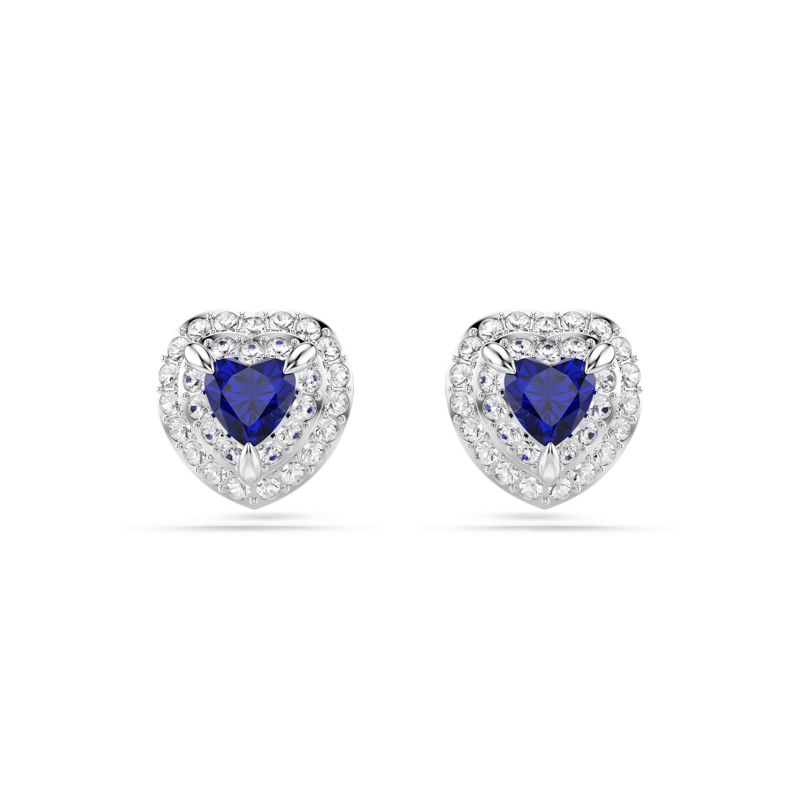 Swarovski One Stud Earrings, Heart Cut, Pavé, Heart, Blue, Rhodium Plated