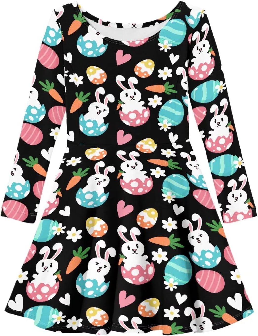 Showudesigns Girls Dresses 3-16 Years Long Sleeve Dress Twirly Stretch A-Line Dress