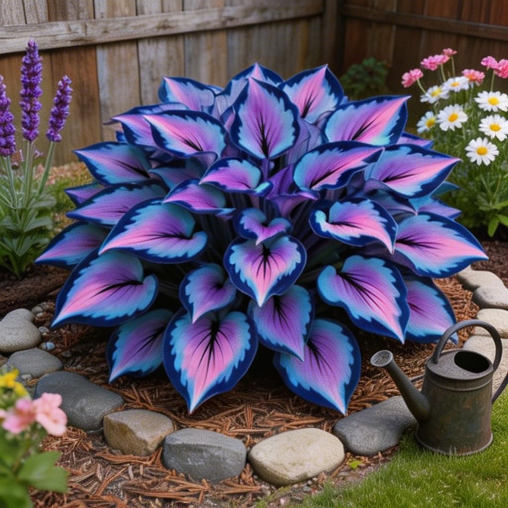 Variegated Hosta Perennial Plants, Butterfly Flower, Low Maintenance for Garden & Potted Displays-4Bulbs -c