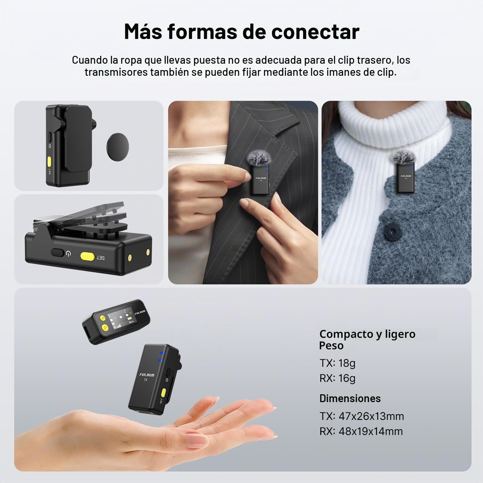 FULAIM X5M Micrófono inalámbrico 3 en 1, micro corbata portátil con reducción de ruido, transmisión de 200 m, compatible con iPhone/Android/Cámara/PC, 18 horas Autonomía, Plug & Play con funda de
