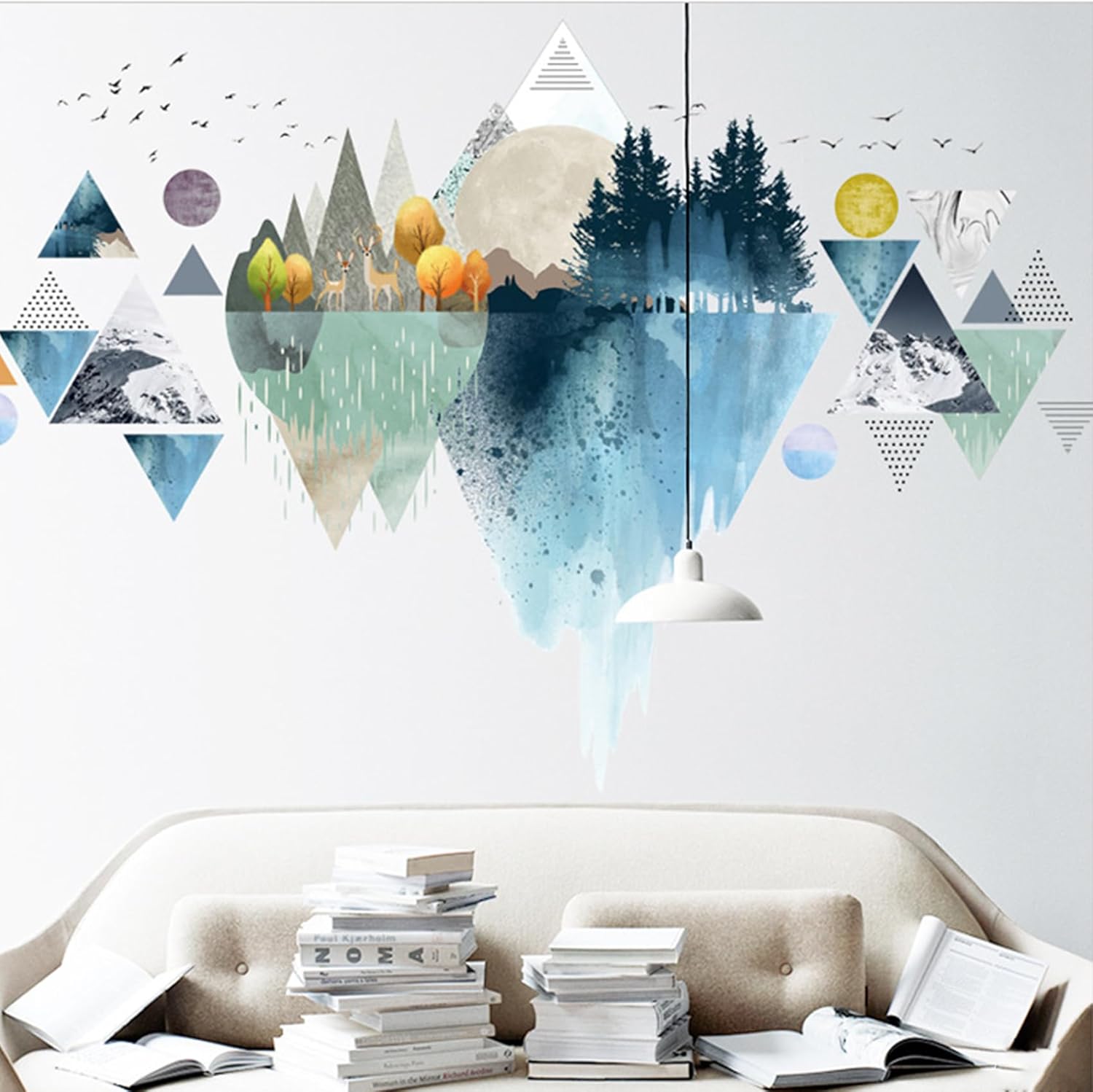 Nordic Geometric Wall Stickers 33 x 49in, Removable DIY Mountain Wall Decal Murals Peel and Stick 3D Wall Art Stickers Murals Home Decor for Office Bedroom Nursery Living Room