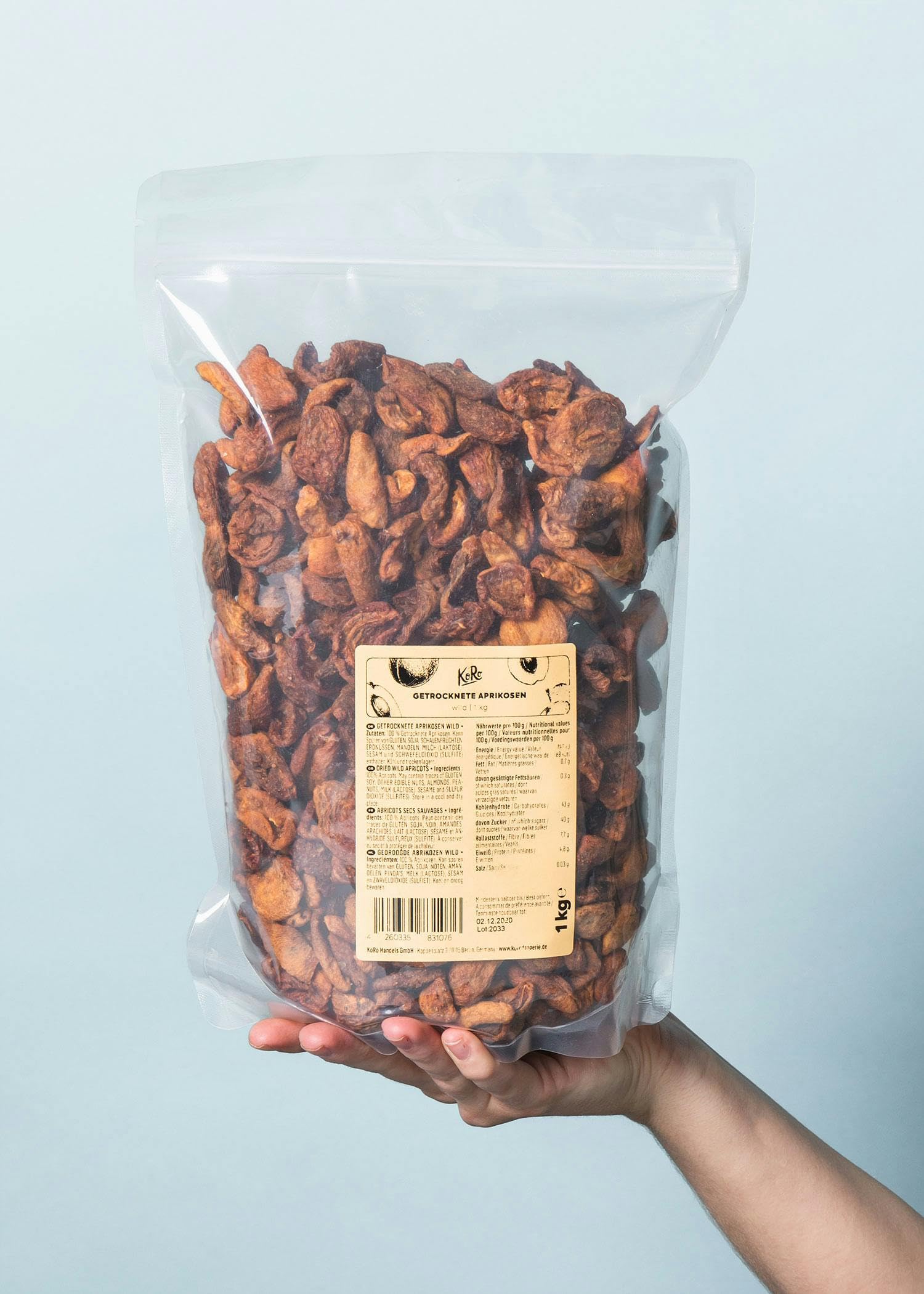 KoRo - Albicocche selvatiche essiccate 1 kg - Frutta secca naturale senza zucchero aggiunto e non solforata