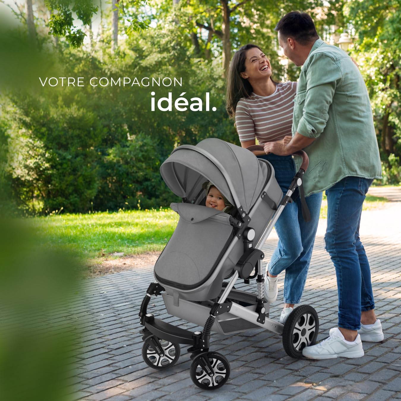 Tectake Poussette combinée pliable 0-36 mois nacelle siège sport harnais 5 points compacte voyage