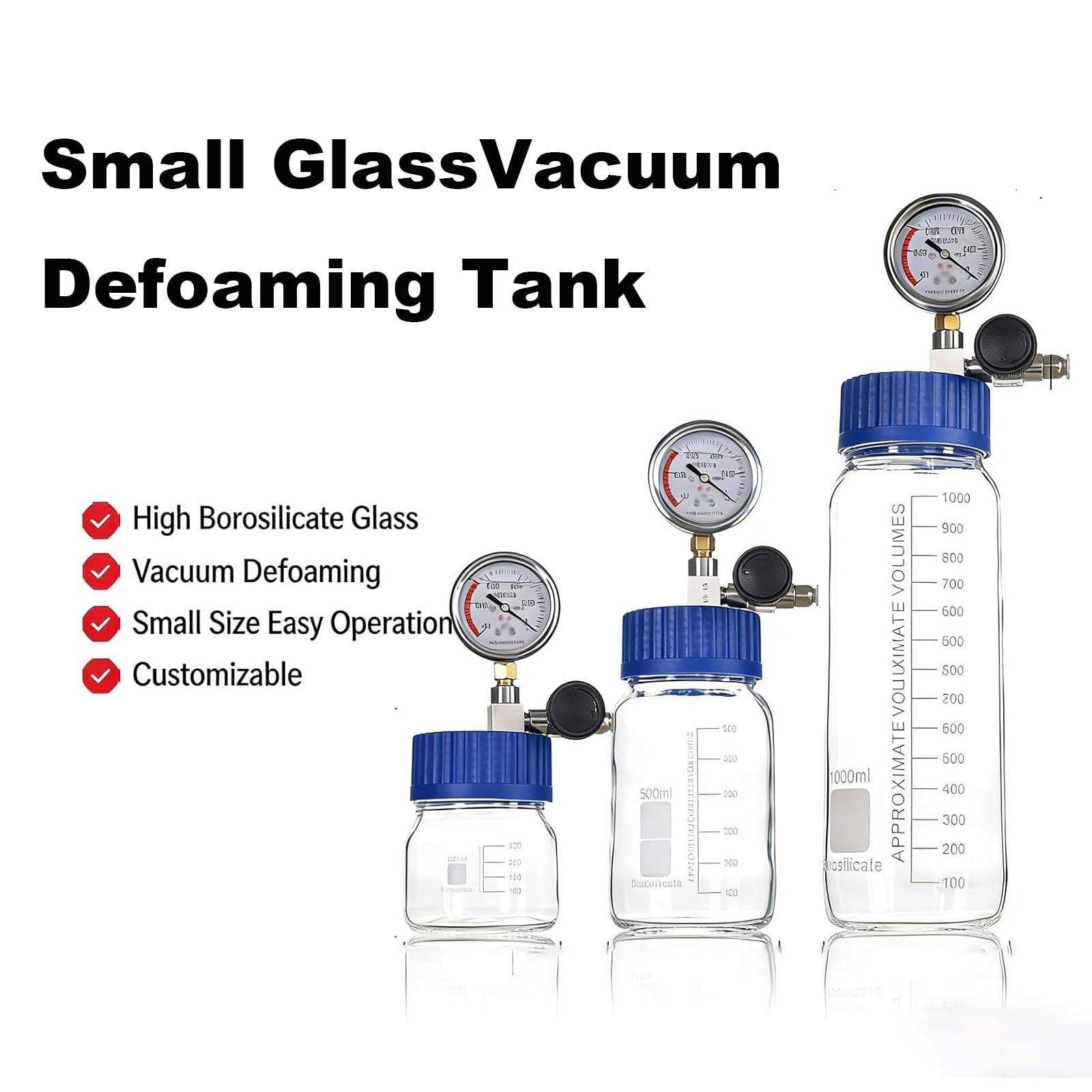 Camera Di Degassamento Sottovuoto In Vetro Con Manometro In Acciaio Inox, Per Un Degassamento Efficiente Di Resine, Siliconi Ed Epossidiche, Per La Conservazione Di Campioni Di Laboratorio E La