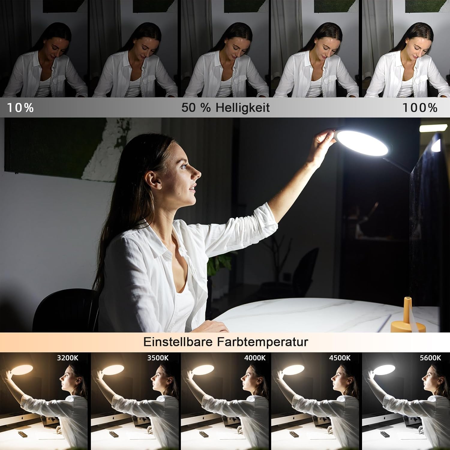 TYEE LED Schreibtischlampe, 12W Tageslichtlampe mit Fernbedienung, Stufenloses Dimmen/Farb Büro Tischlampe, Klemmbare Dimmbare Monitor Lampe für Videokonferenzen/Podcast-Live-Streaming