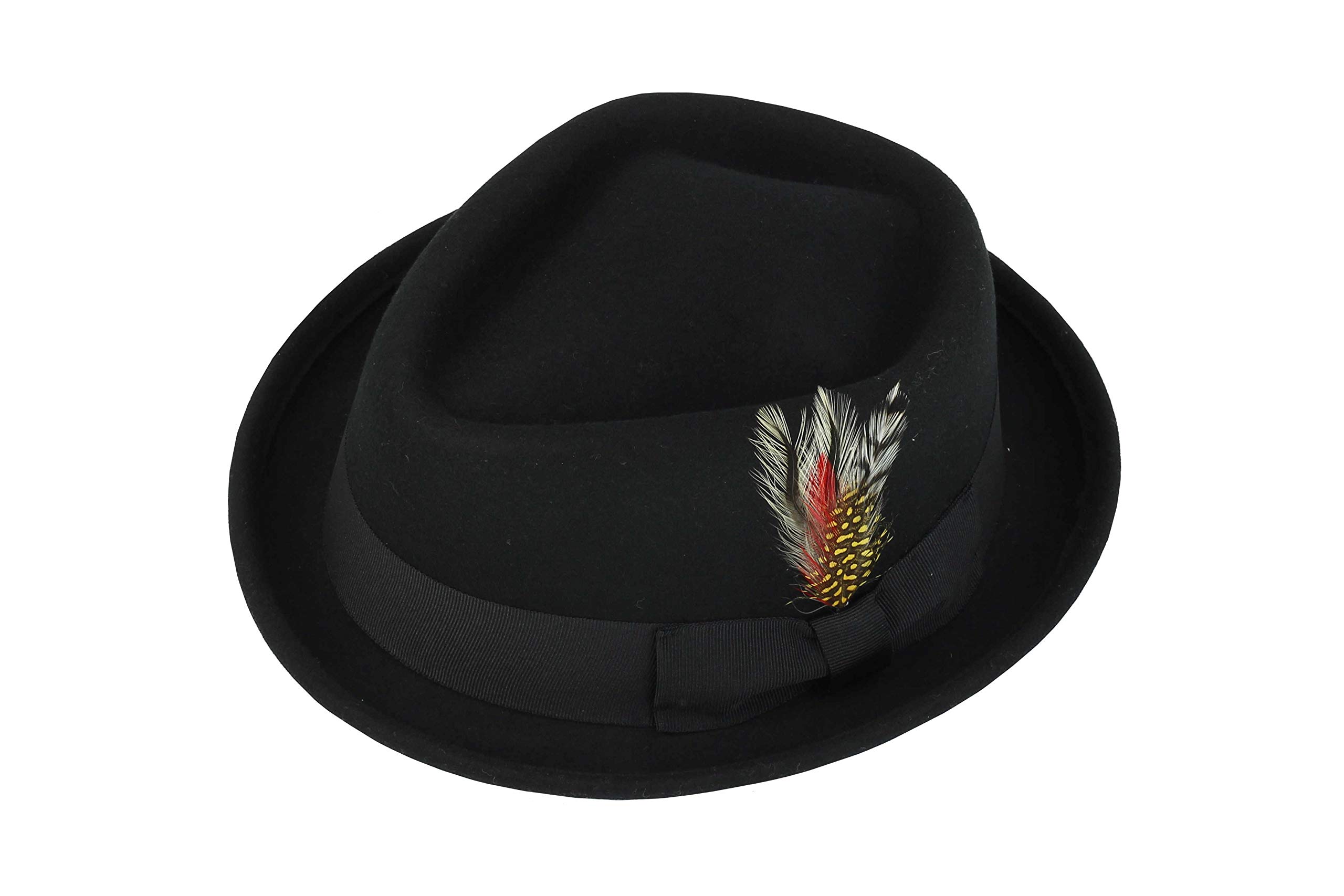Xposed Men's Black 100% Wool Felt Pork Pie Hat Diamond Shape Crown Retro 1920S Crushable Trilby M