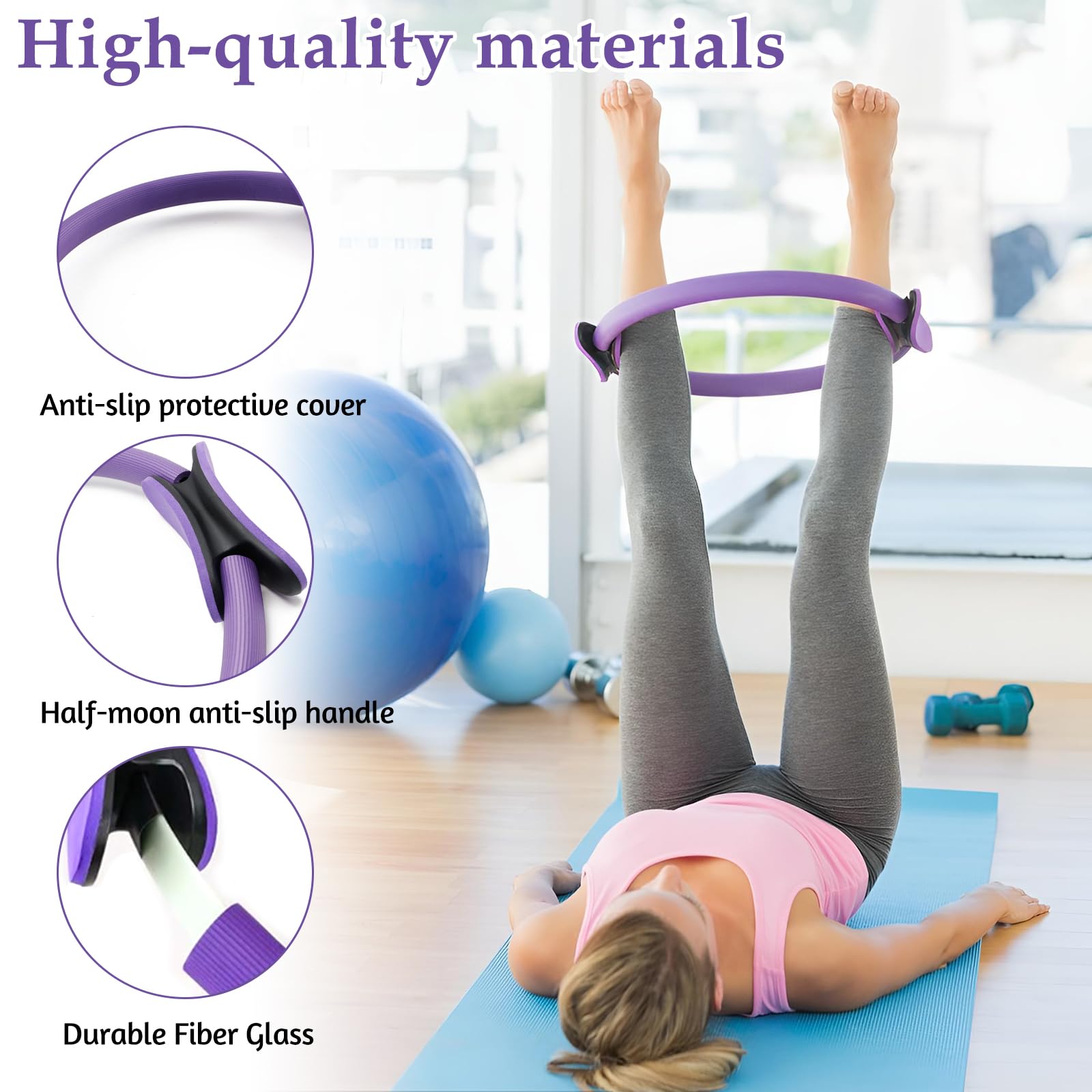 Beibeijia 8 Pezzi Kit Pilates, Pilates Essential Kit, Kit Pilates Completo x casa, con Palla da Yoga, Cerchio Pilates, Fascia di Resistenza und Estrattore, per Esercizi Interni della Cosce e Braccio