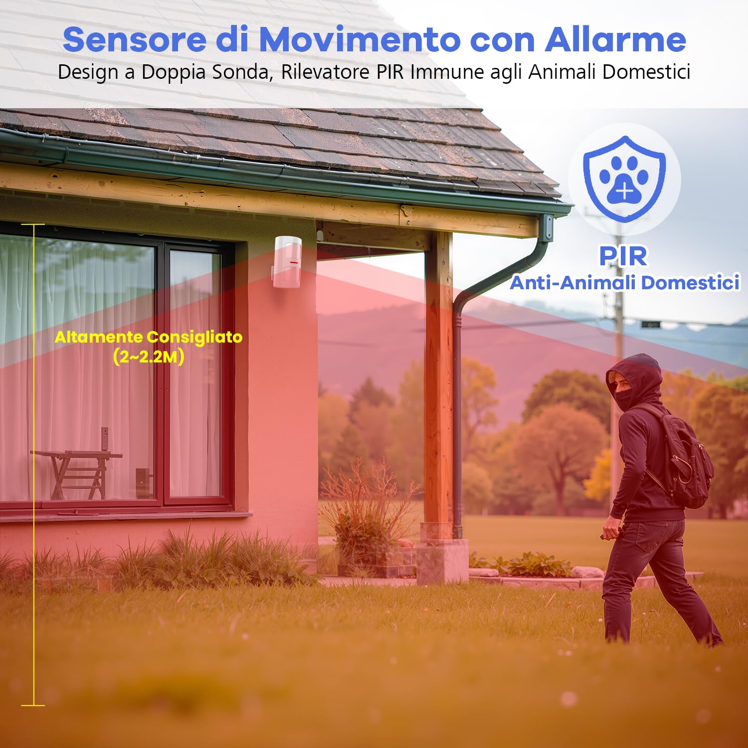 YISEELE Allarme Casa Senza Fili: Antifurto casa connettività 5 GHz Wi-Fi - Incluso 1 Sirena 125DB - 1 Pet Immunity PIR - 10 Sensori Porta/Finestra - 2 Telecomandi - 1 Hub - Compatibile Alexa & Google