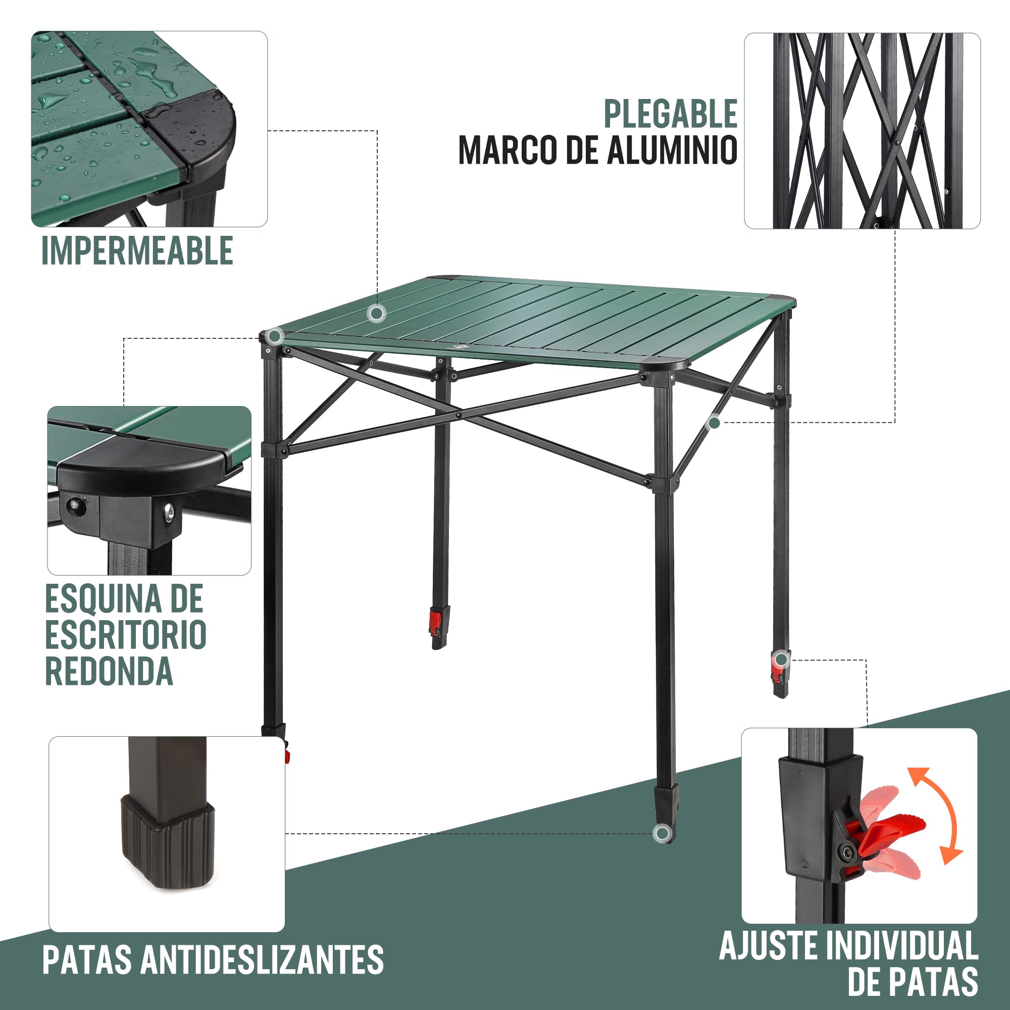 VILLEY Mesa Plegable con Bolsa de Transporte, Mesa Plegable Portátil de Aluminio, Mesa de Camping de Altura Ajustable, Mesa de Acampada para Picnic, Pesca, Camping, Playa y Extrior, 70 * 70 * 78cm
