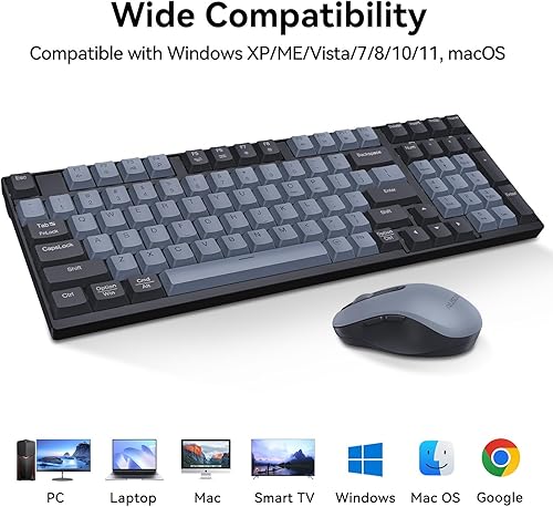 Miniatura 8 de AUSDOM Combo de teclado y mouse inalámbricos sensación mecánica de 98 teclas, teclado silencioso de computadora de 2.4 G y mouse silencioso