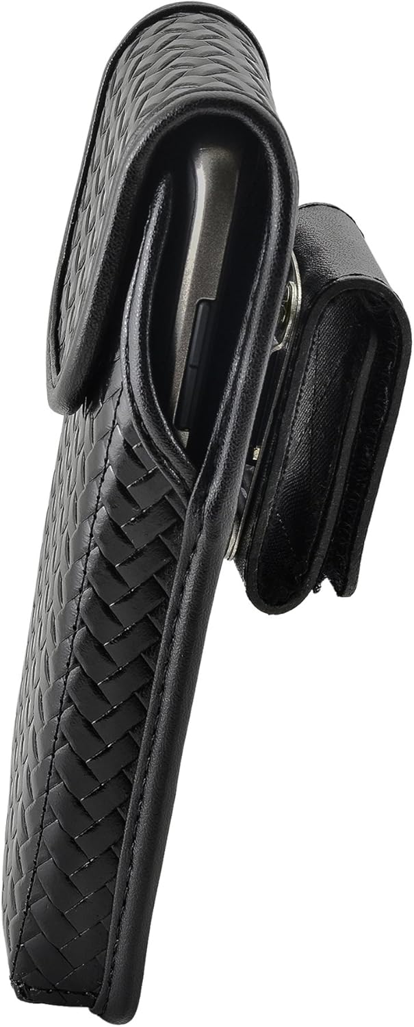 Turtleback Belt Case Holster Made for Samsung Galaxy S8 & S9 Black Basketweave Leather Police Pouch Duty Belt with Heavy Duty Rotating Belt Clip, Horizontal (Magnetic Closure)