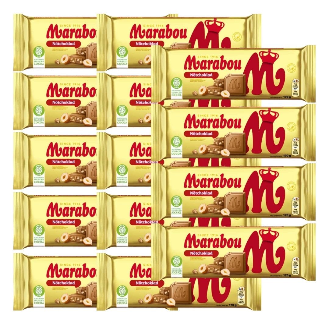 Marabou Nöt 14×170 g (insg. 2,38 kg) | Schwedische Milchschokolade mit Nüssen | Tafelschokolade Vorratspack | Cremig & knackig | Für Party, Office & Geschenke