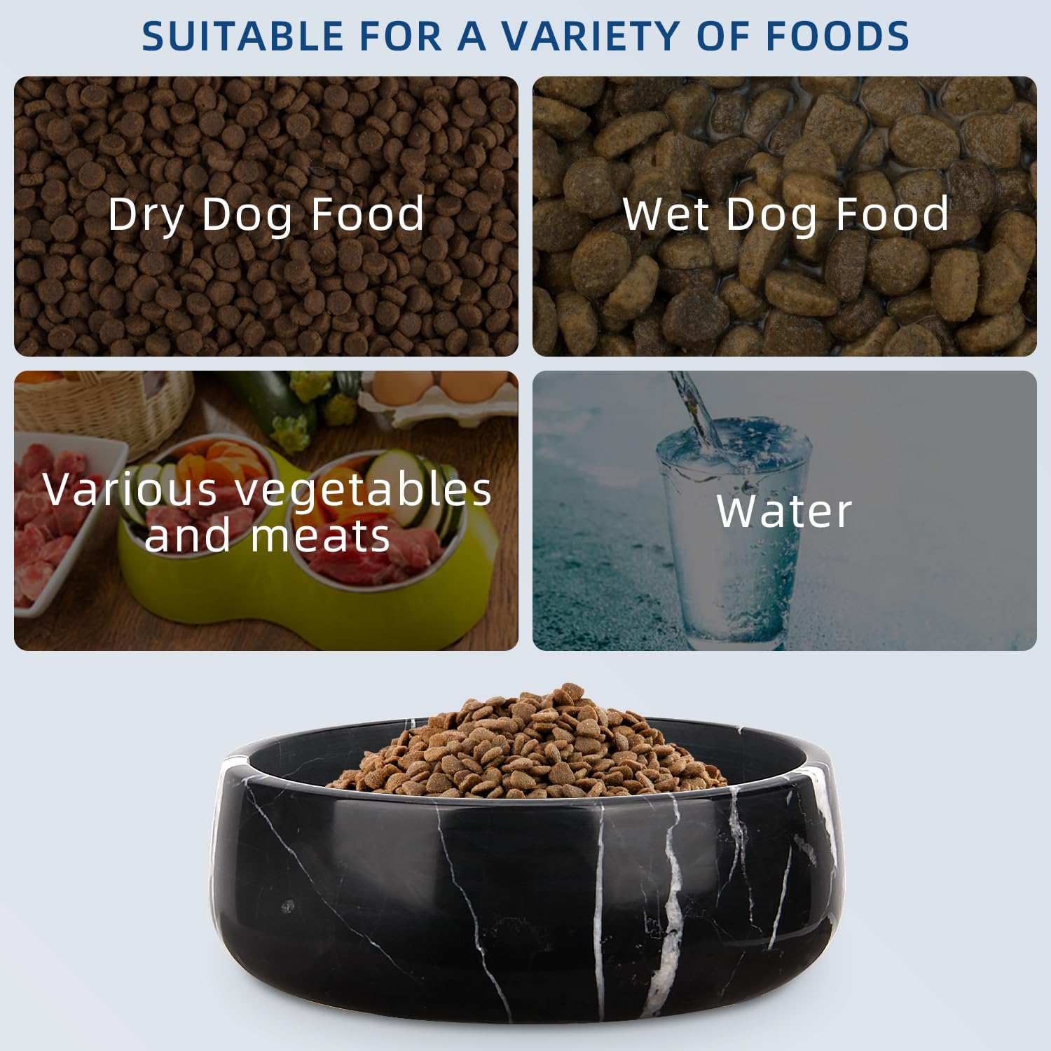 Hundenapf Marmor, Schwarze Marquina, für Kleine und Mittelgroße Hunde | Natürliche, Strapazierfähige Haustiernäpfe, Rutschfeste Katzenfutter und Wassernäpfe, Steingeschirr
