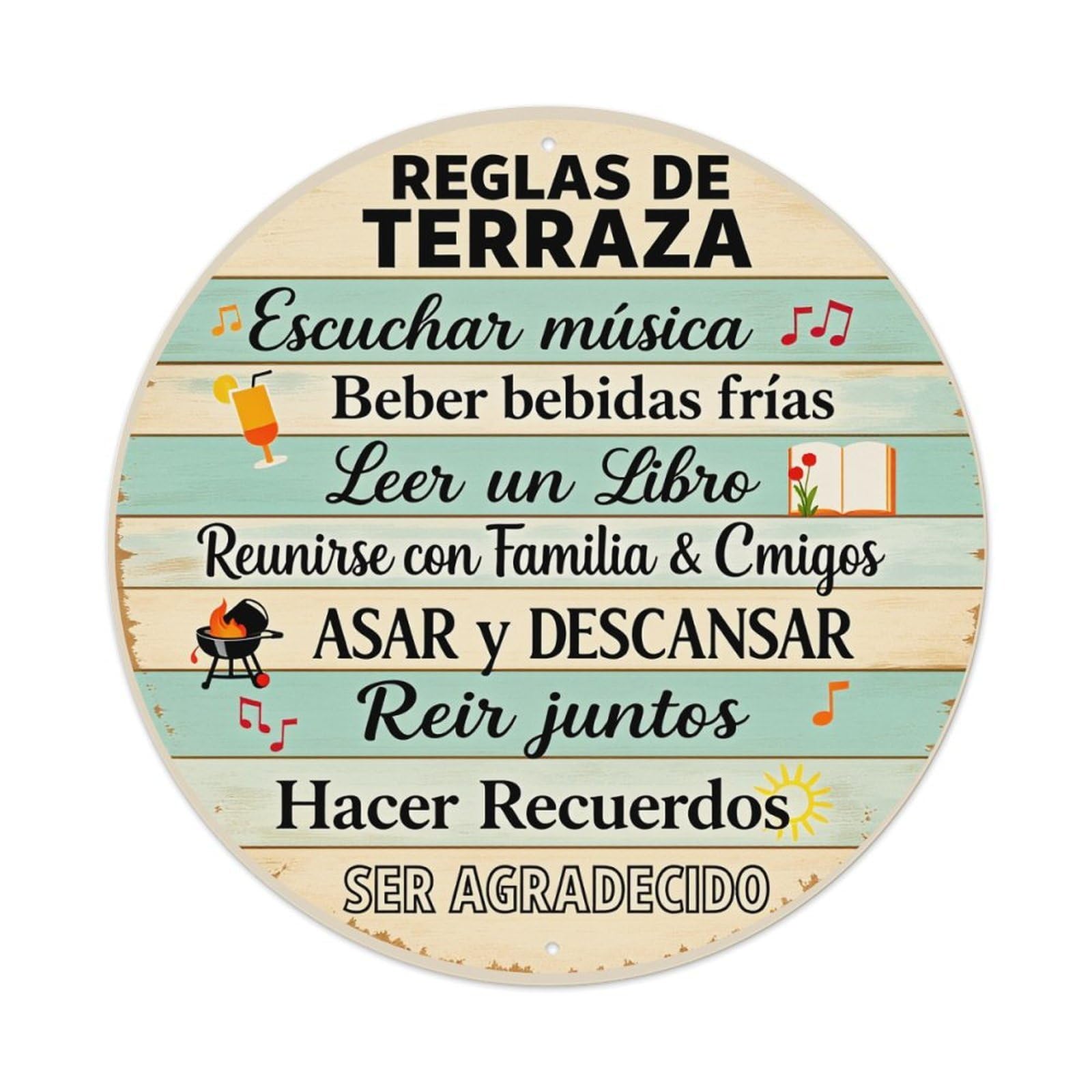 Terrace Rules Music Drinks Book Family Grill Rest Laugh Memories Grateful Tin Sign Vintage Style Home Bar Garden Wall Plaque Decor Metal Poster 8x12 Inch