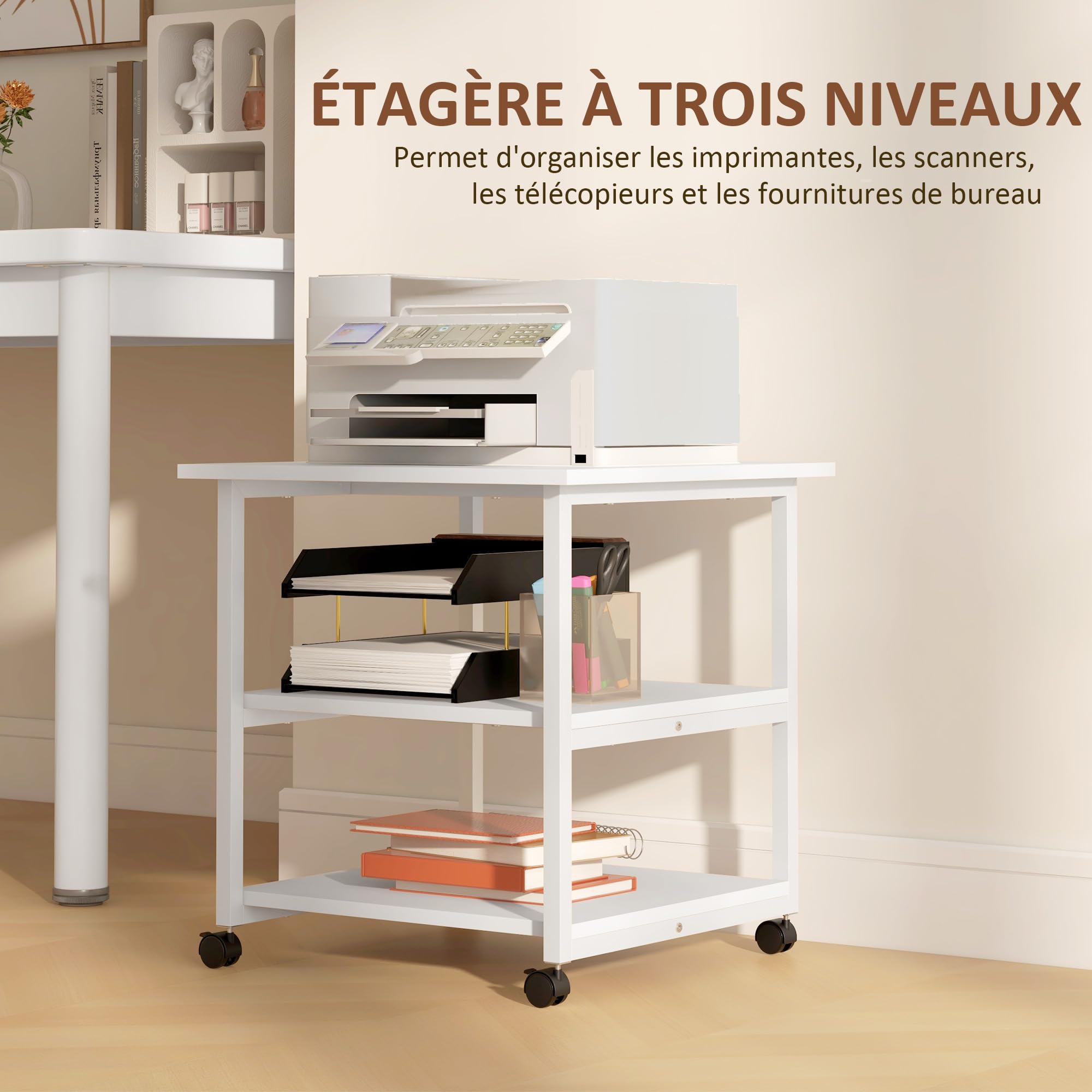 HOMCOM - Soporte para impresora (3 niveles, 50 x 50 x 52,5 cm), color negro