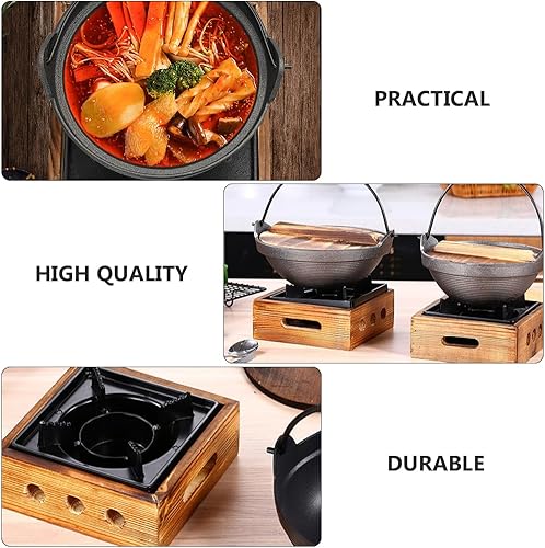 Miniatura 5 de Sukiyaki - Juego de ollas calientes japonesas de hierro fundido, olla antiadherente de 7.87 pulgadas con pequeña estufa de aluminio para uso en