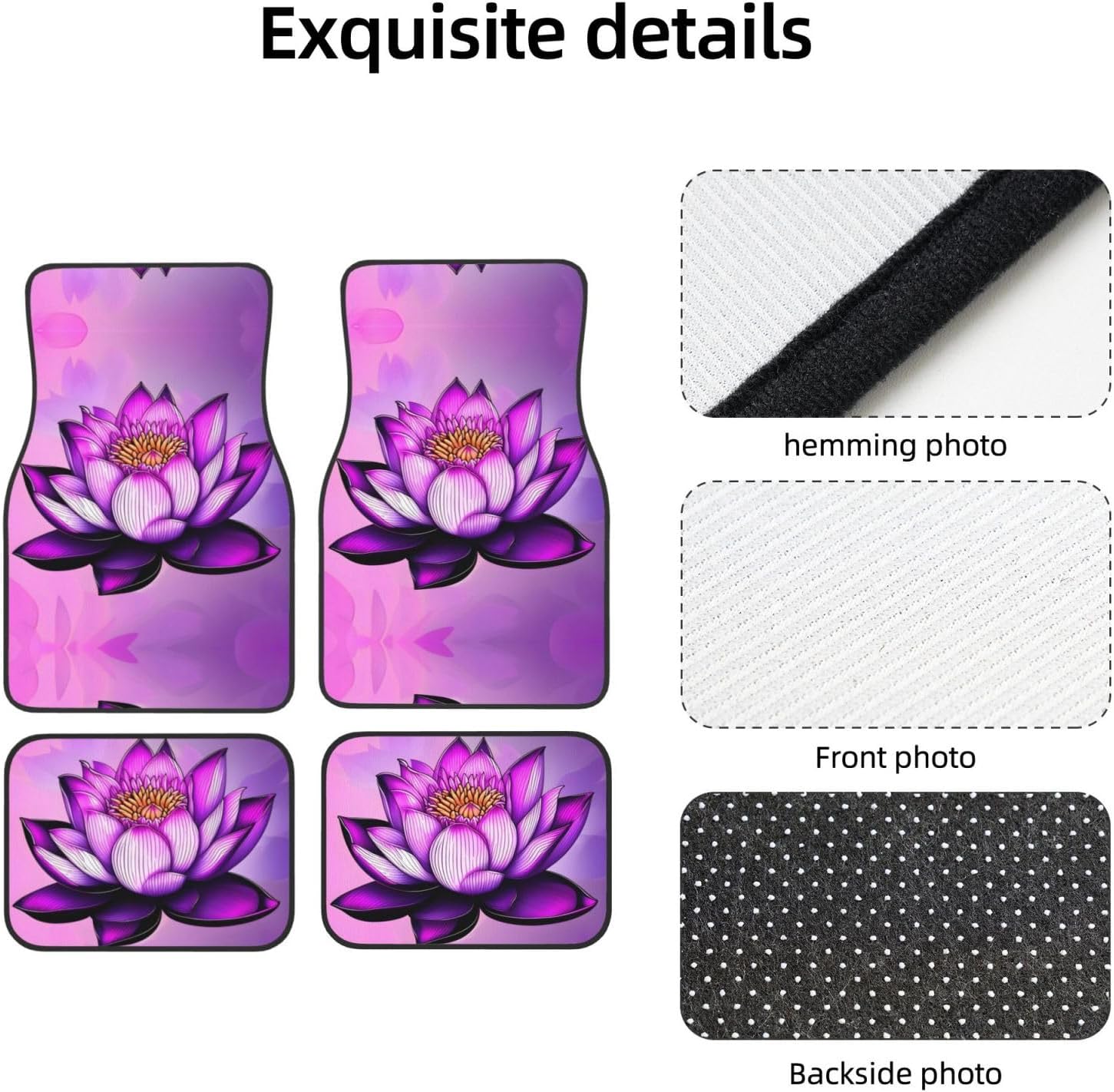 Purple Lotus Patterned car mats 4-piece set | For cars/SUVs/trucks | Firm fit without displacement