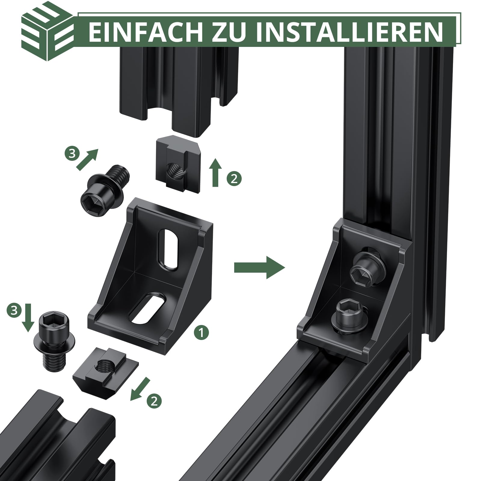 20 PCS Soporte de Esquina Aluminio, 90 Grados Recto 4040 4080 Negro, Perfil de Extrusión en L con Ranuras de 8 mm, con Tornillos Hexagonales M8, Para Impresoras 3D, Routers CNC y Proyectos DIY