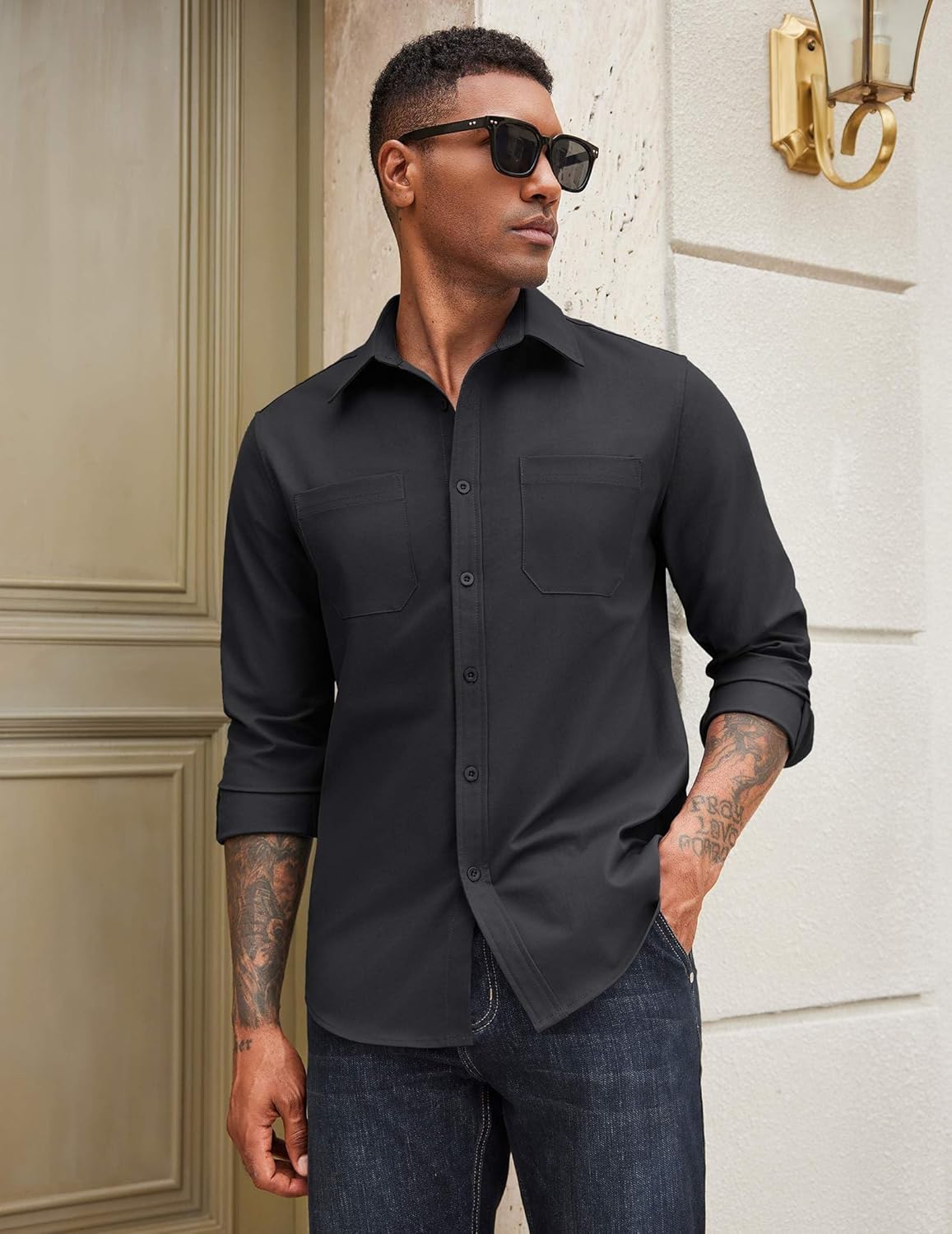 COOFANDY Mens Casual Button Down Work Shirts Untucked Long Sleeve Woven Shirt with Pockets - Image 2