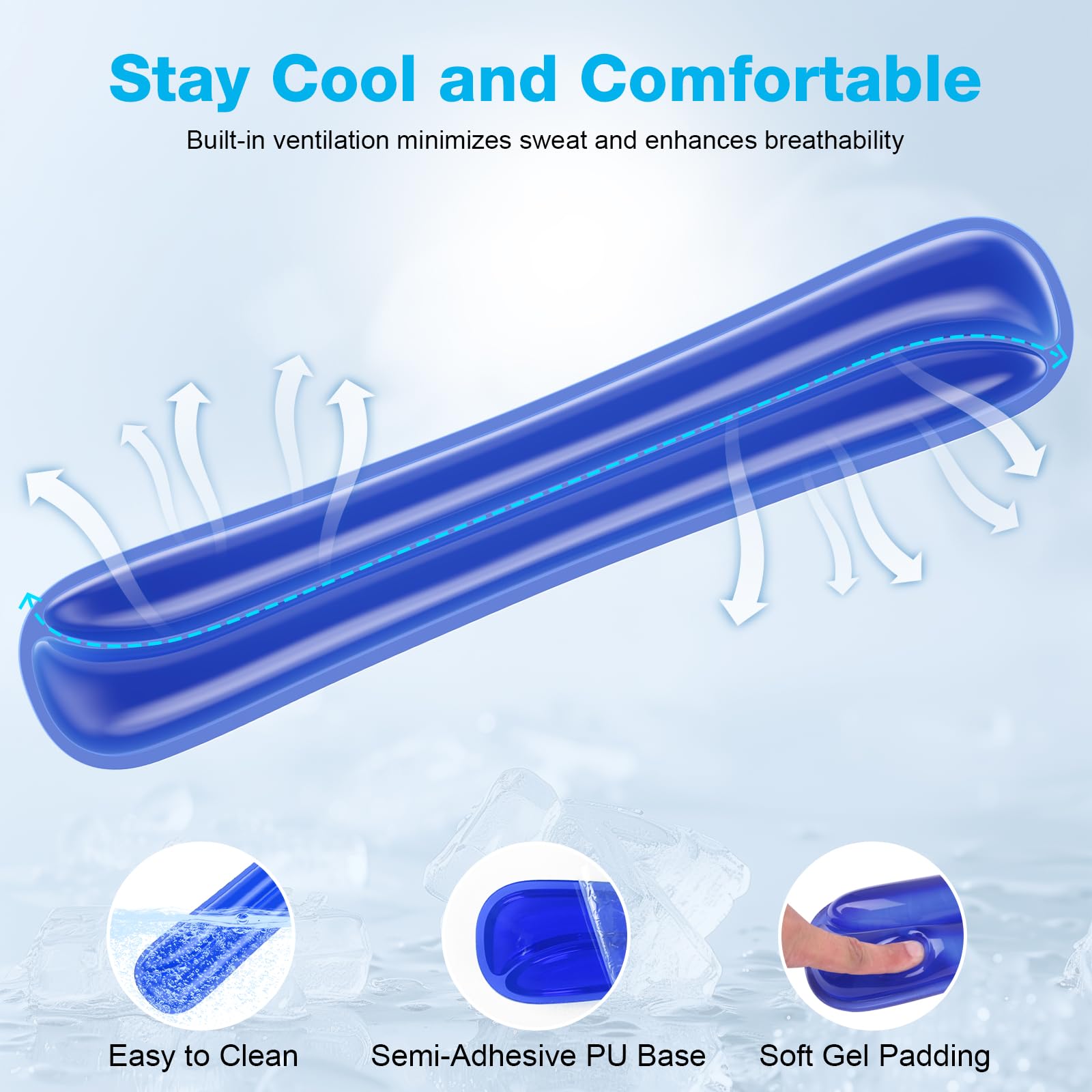 Gel-Mauspad & Tastatur-Handgelenkauflage-Set, ergonomische Tastatur und Mauspad mit Handgelenkstütze, Tastaturen Handgelenkauflage, Computertastaturen Pad, Kühlgel Blau