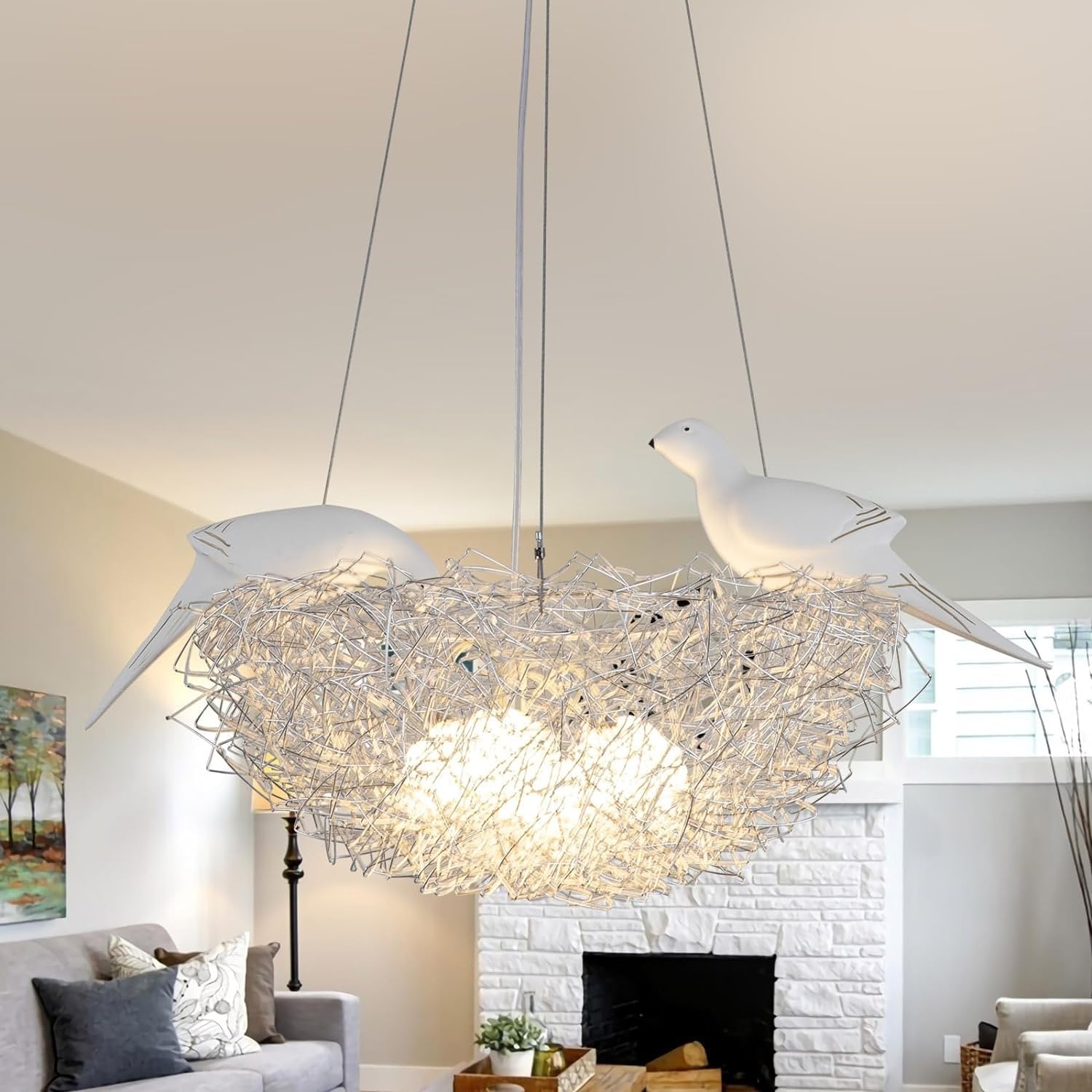 Lustre LED moderne 5 lumières nid d'oiseau en verre pour salon