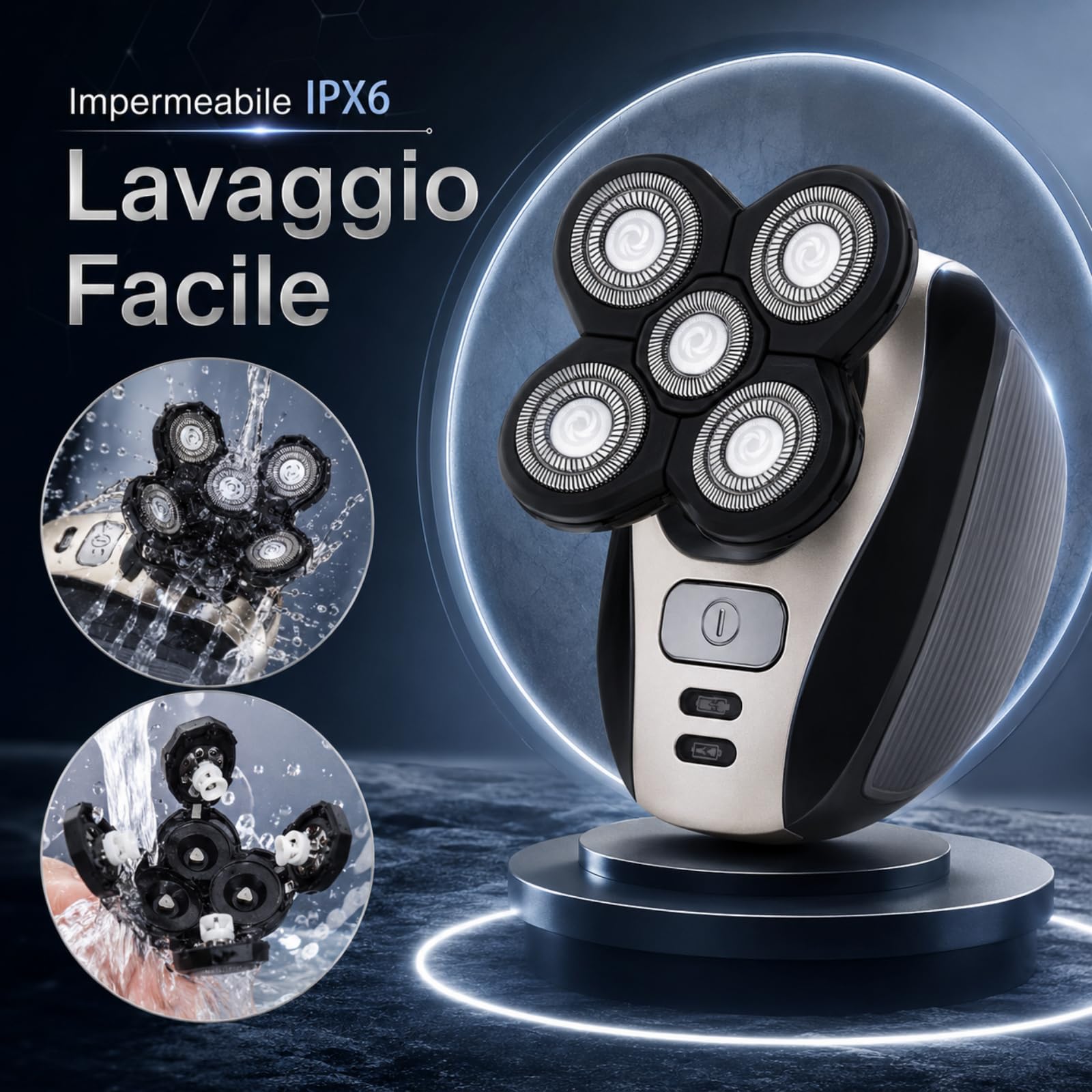 Flex Series Shaver Kit Rasoio Testa Calva Tagliacapelli A Zero Rasoio Elettrico 7D Lame Flessibili Rasatura Precisa Per Uomini Cura Della Barba E Del Viso (Singolo)